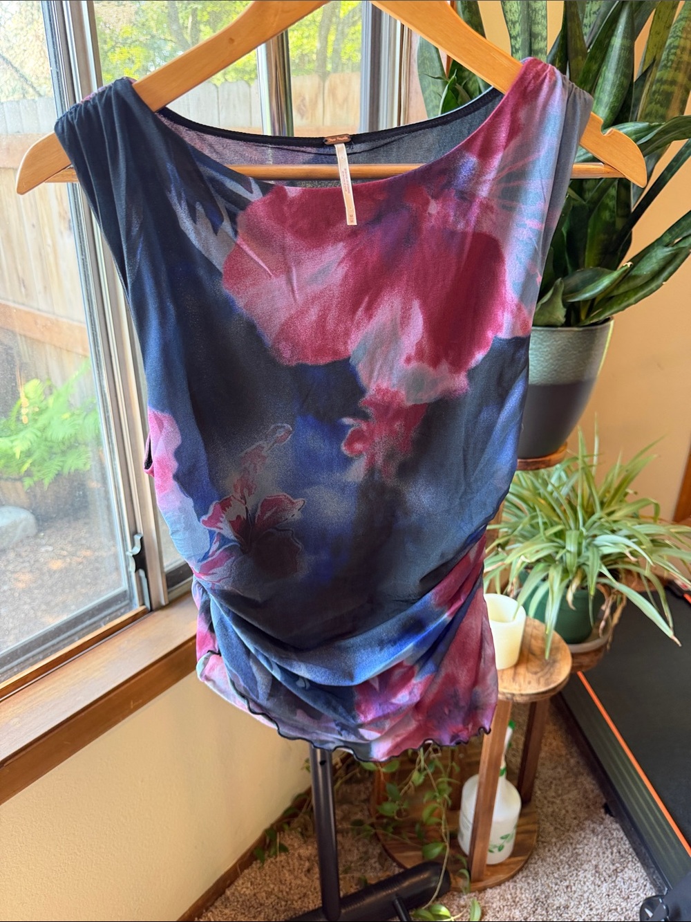 Free People Navy Tank with Fuchsia Floral Watercolor Print